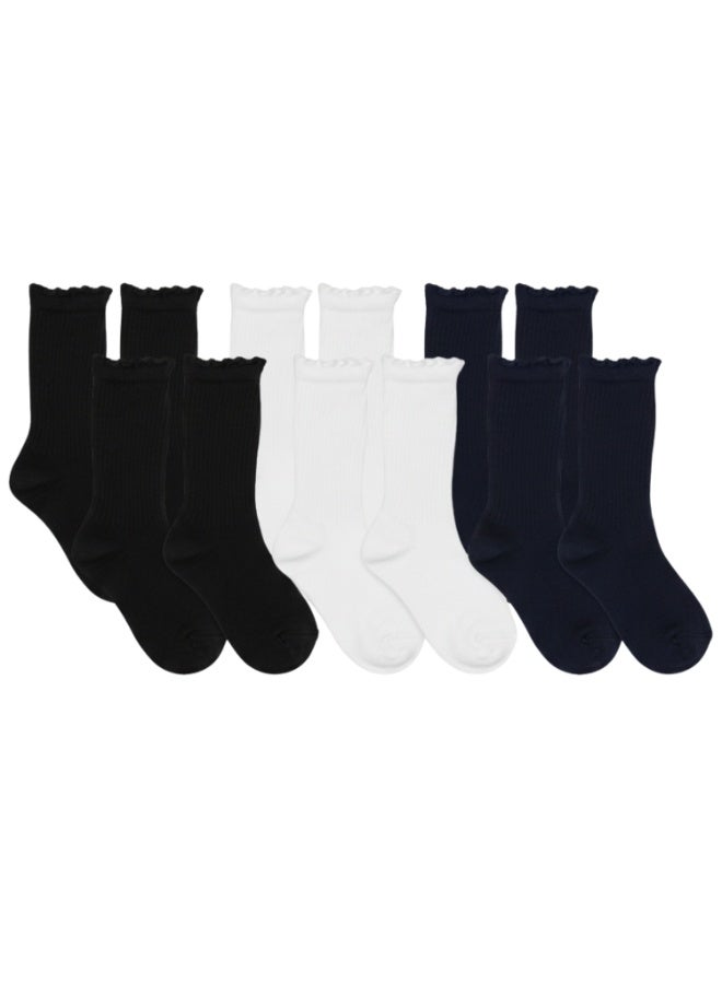 بيير دونا جوارب طويلة للبنات عبوة 6 قطع – ألوان متعددة كحلي / أبيض / أسود | مزيج قطن ناعم | قابلة للتنفس ومرنة لراحة فائقة | للمدرسة والاستخدام اليومي | العمر 10–12 سنة - Image 1